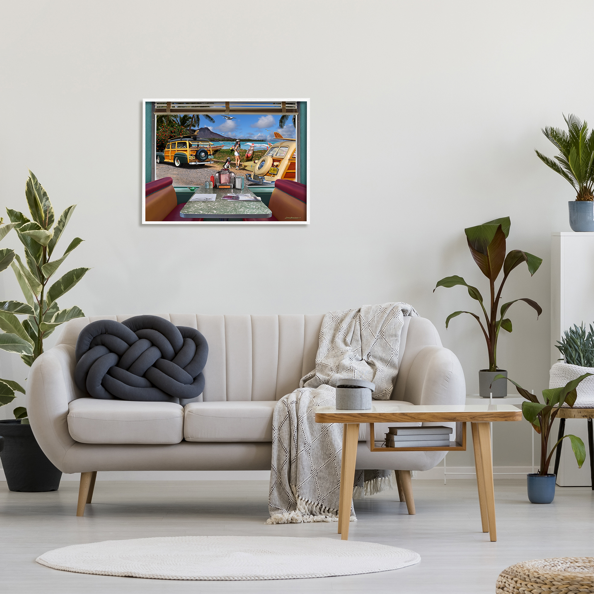 Stupell Industries Vintage Diner Beach View Transportation Painting White Framed Art Print Wall Art, 30 x 24