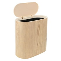 OULII Slim Beige Press Lid Plastic Trash Can for Bathrooms and Kitchens