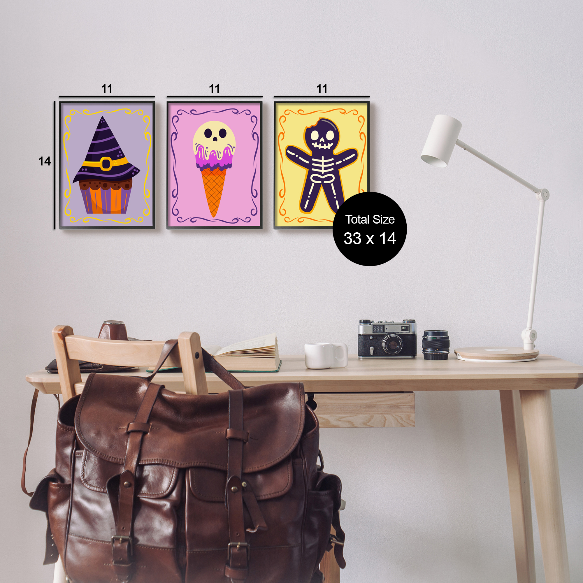 Stupell Industries Varied Halloween Desserts Holiday Painting Black Framed Art Print Wall Art, 11 x 14, Set of 3