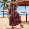 thumbnail image 4 of Ytndtr Women's Boho Striped Print Halter Neck Backless Tie Waist Split Maxi Dress Summer Beach Vacation Sundress, 4 of 6