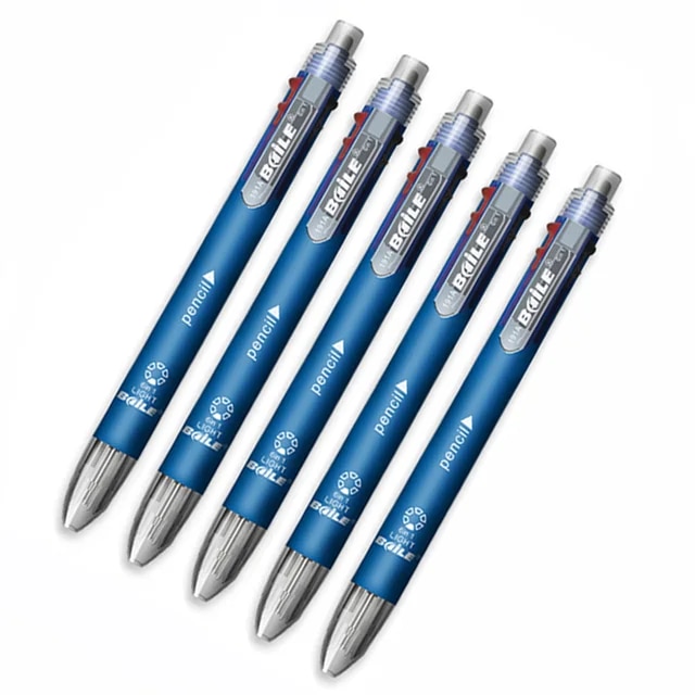 Baile 6-in-1 Multicolor Ballpoint Pen & Mechanical Pencil Combo - 5 Colors + Pencil In One Barrel, Pack Of 5