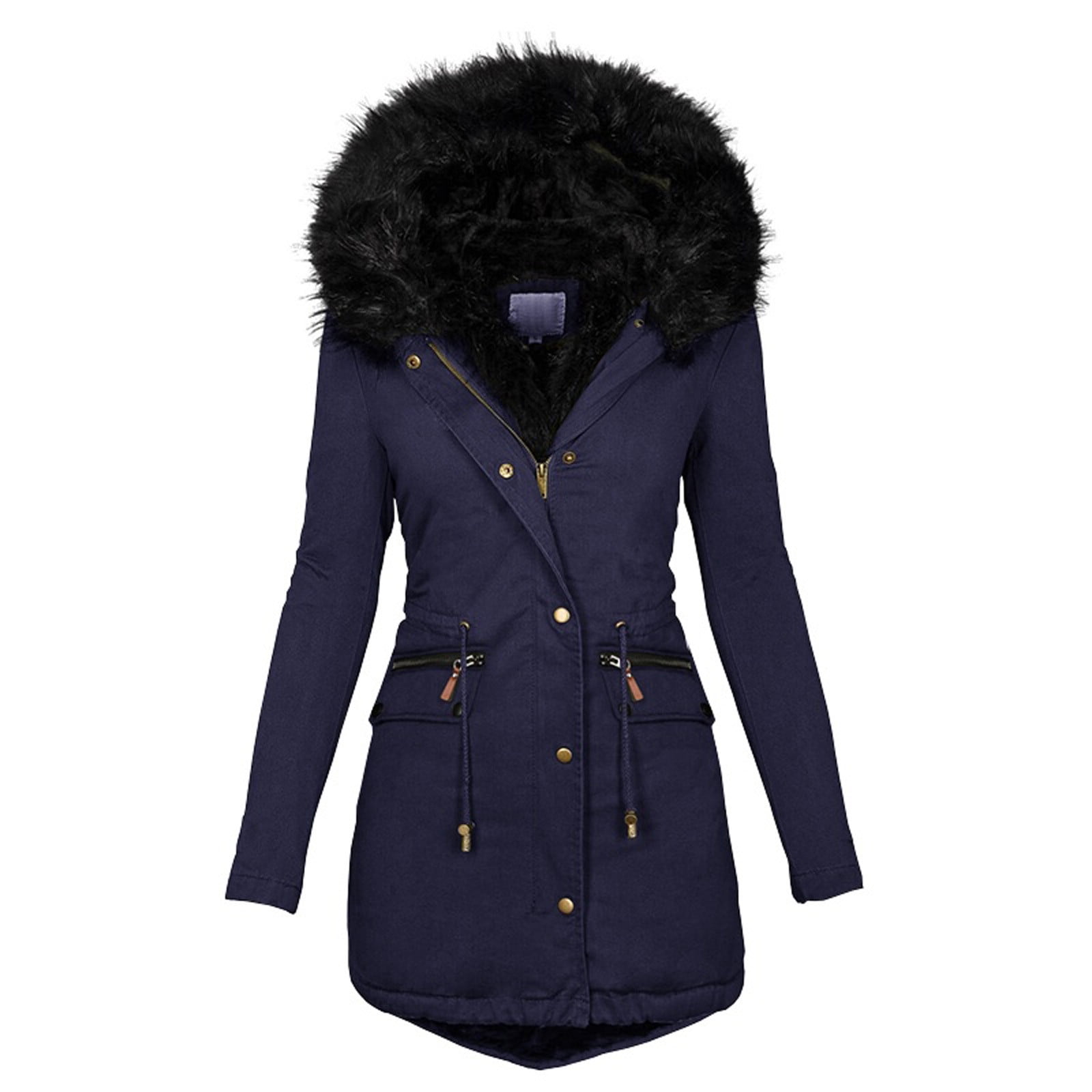 Women's Parka Winter Hooded Jacket Slim Faux Fur Collar Thicken Warm Cotton Coat