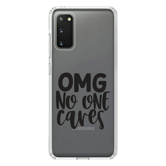 DistinctInk Clear Shockproof Hybrid Case for Galaxy S20 PLUS / 5G (6.7" Screen) - TPU Bumper Acrylic Back Tempered Glass Screen Protector - OMG No One Cares - Black