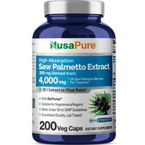 NusaPure Saw Palmetto 20:1 Extract, 200 mg Equivalent to 4,000 mg per Veggie Caps 200 Count Non-GMO, Vegan, Vegetarian, Dietary Supplement, Enriched with Bioperine for Unisex Adult Heath & Wellness