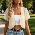thumbnail image 2 of Sexlip Women Cropped Chiffon Shrug Cardigan V Neck Short Sleeve Sheer Thin Fabric Open Front Lightweight Sun Protection Summer Layering Cover Up Jacket Yellow M, 2 of 9