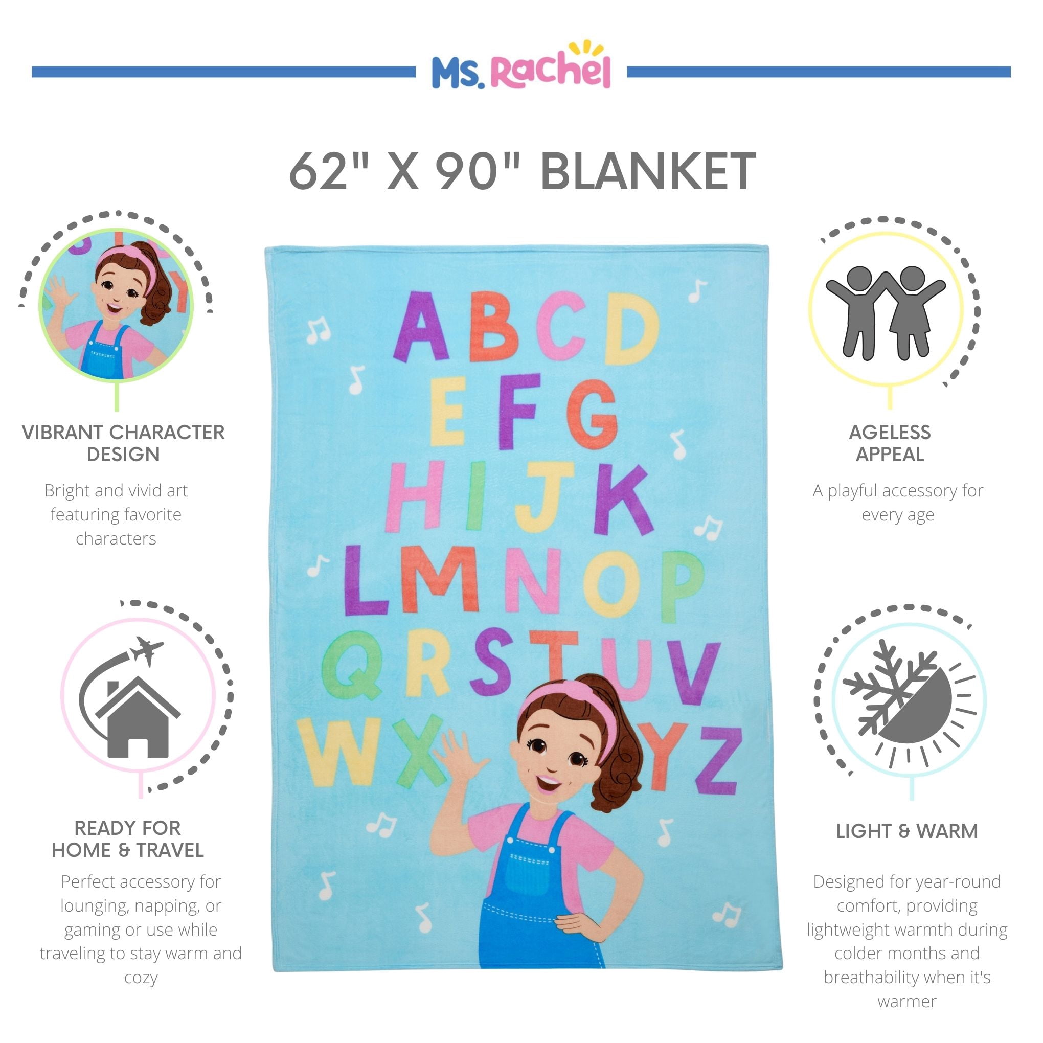 Ms. Rachel Kids Plush Blanket, Twin/Full Size, 62x90