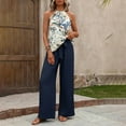 thumbnail image 2 of MORTTIC Women's Halter Neck 2-Piece Set Sleeveless Crop Top Wide Leg Pants Outfit Summer Beach Vacation Blue E，L, 2 of 5