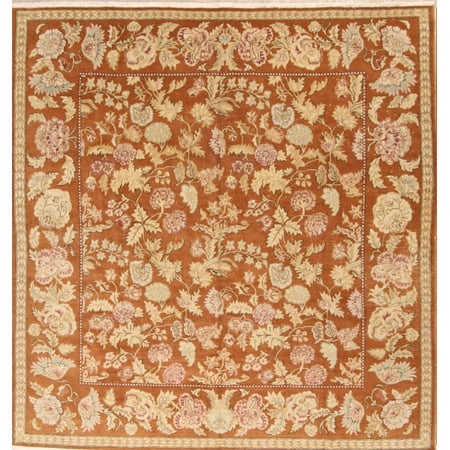Antique Oushak Rug - Hand-Knotted Antique Floral 10 ft Square Wool Oushak Oriental Large Area Rug