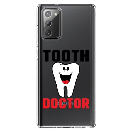 DistinctInk Clear Shockproof Hybrid Case for Samsung Galaxy Note 20 (6.7 Screen) - TPU Bumper Acrylic Back Tempered Glass Screen Protector - Tooth Doctor Dentist