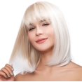 thumbnail image 1 of Peluca de platino corta blanca cremosa con flequillo, cabello degradado a rubio, pelucas sintéticas resistentes al calor de 12 pulgadas esquí esquí Gafas de esquí, 1 of 5
