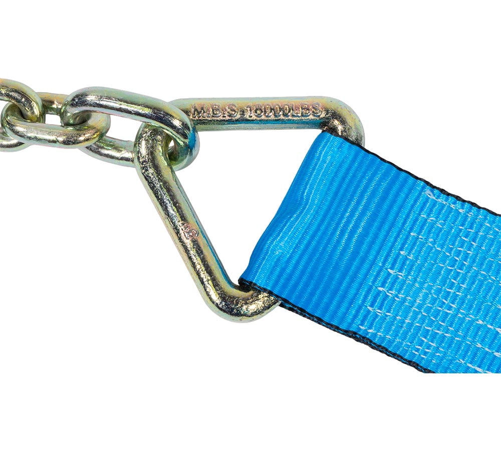 4 Pack 3" x 30' Ratchet Strap with Chain Anchor - 5000 Lbs WLL Heavy Duty Tie Down Cargo Truck Straps with Chains Ends & Grab Hooks for Flatbed, Truck, Trailers, Pickup - Blue