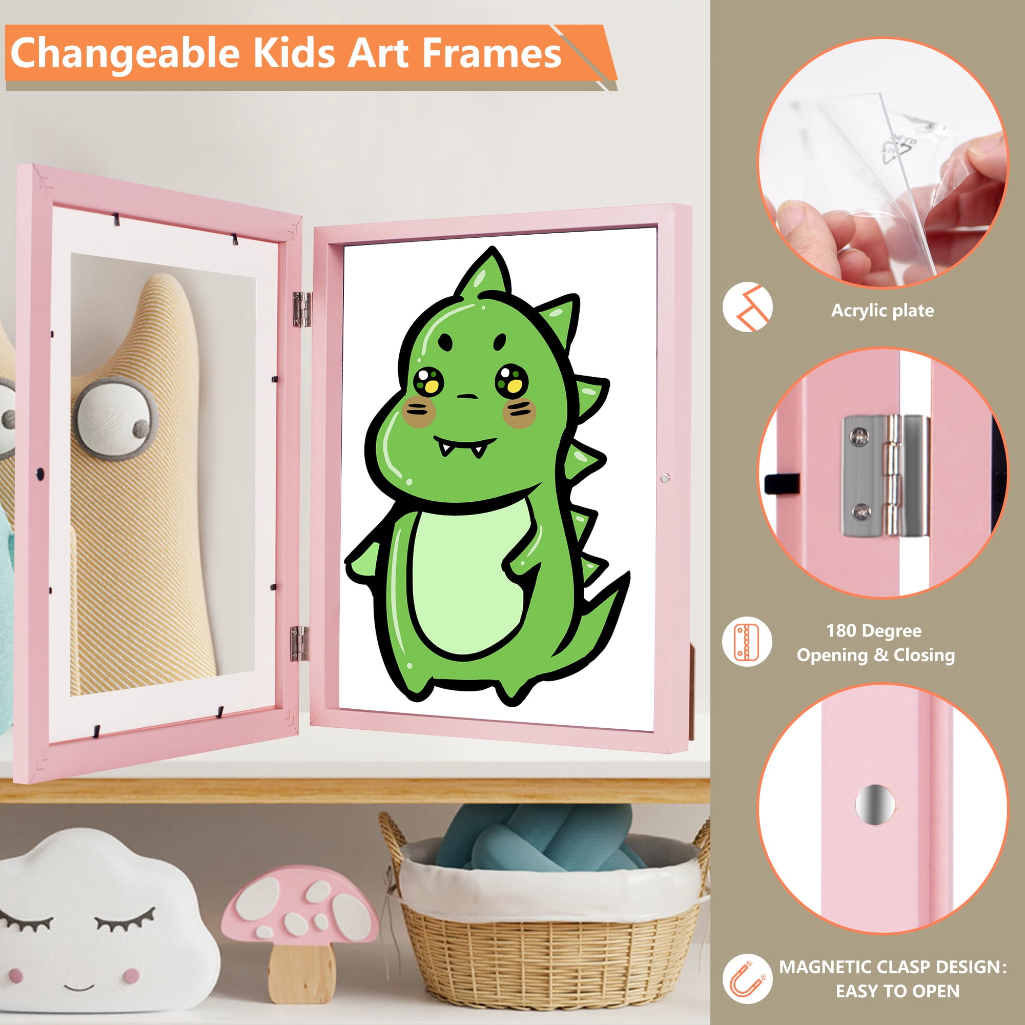 ATOBART Kids Art Frames, 8.5×11" Front Opening Kids Artwork Frames, Framed Art Picture,Changeable Picture Storage Frames, Crafts Painting Art Display Stand (2PK Pink)
