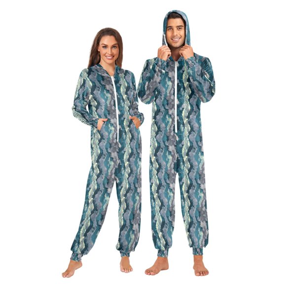 joogoo Snake Pattern Blue Unisex Adults Onesies Pajamas Jumpsuits L