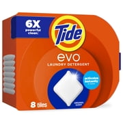 Tide Evo Laundry Detergent Tiles, 100% Concentrated, 6X Cleaning Power, Original Tide Scent, 8 Count