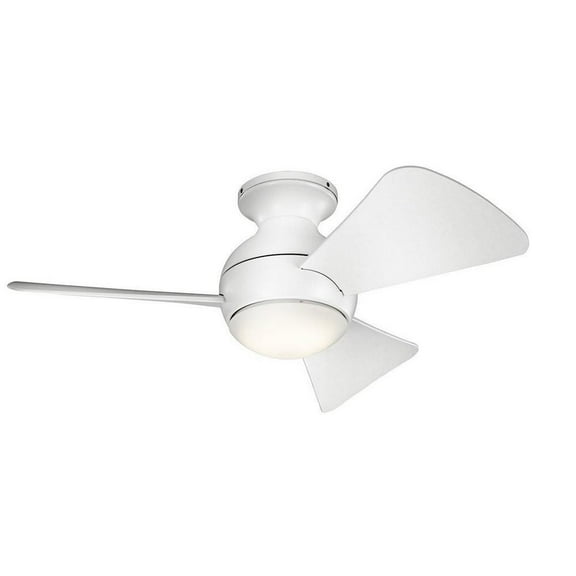 Flush Mount Style 3-Blade Ceiling Fan with Globe Motor in Matte White with Integrated Led Lighting 34 inches W X 11 inches H-Matte White Finish Bailey