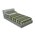 thumbnail image 2 of Ambesonne Geometric Fitted Sheet & Pillow Sham Set, Vertical Square Lines, Twinxl, Black Grey Lime Green, 2 of 2