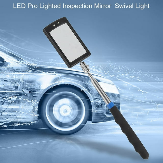 BTER Cómoda manija para automóvil Herramienta de extensión con luz LED Espejo de inspección de vehículos, Espejo de inspección, Espejo telescópico, Inspectores de mecánica automotriz para inspección E