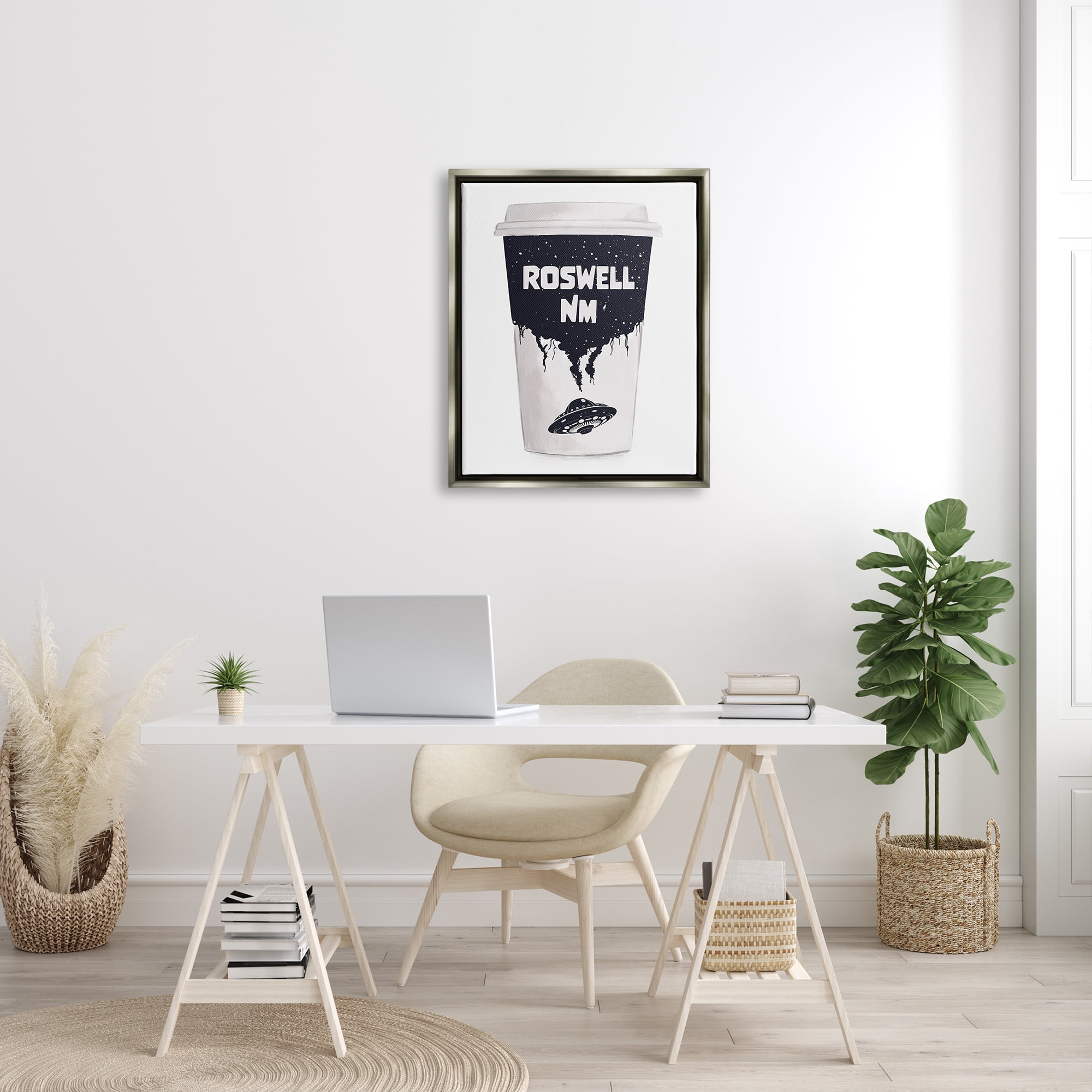 Stupell Industries Roswell NM UFO Coffee Cup Travel & Places Painting Gray Floater Framed Art Print Wall Art