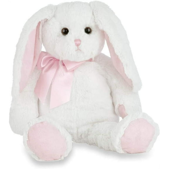 Bearington Loppy Longears White and Pink Plush Stuffed Animal Bunny Rabbit, 16 inches