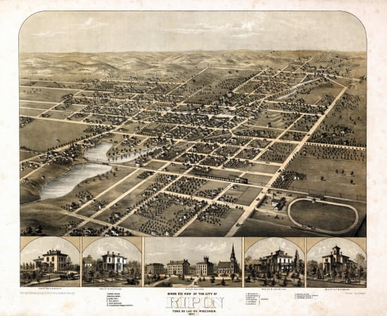 24x36 Vintage Reproduction Map Fond du Lac Wisconsin Fond du Lac County 1867