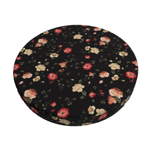 Disketp Red White Flowers Funda Redonda para Taburete, Funda de Cojín para Silla de Bar Suave y Elástica-14 inch