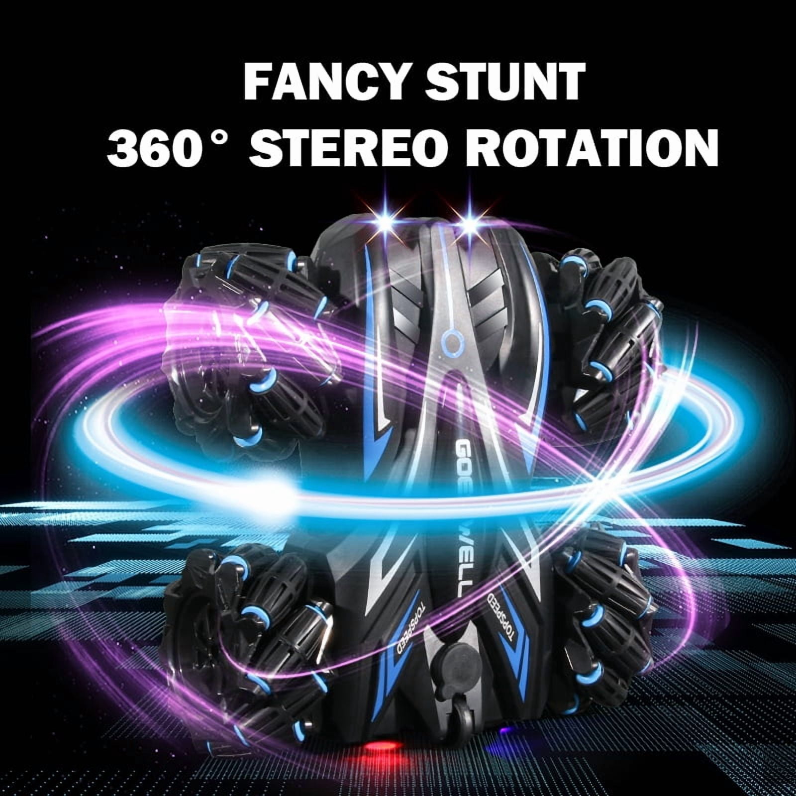 Quntis RC Stunt Car, 2.4GHz Hand Controlled Remote Car for boys 8-12, 360°Spins Gesture Sensing RC Stunt Car Double Sided with Spray Lights Music for Christmas Gift Birthday Party, Blue