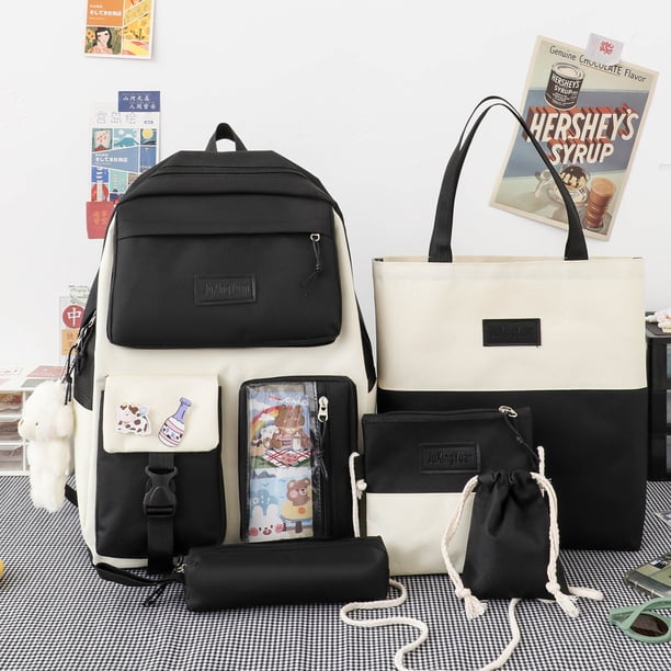 Mochila escolar de cinco piezas para estudiantes de primaria, mochila de lona fresca de gran capacidad para niñas