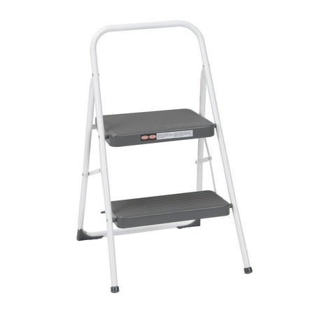 Cosco All Steel Folding Step Stool with 2 Steps, White and Gray