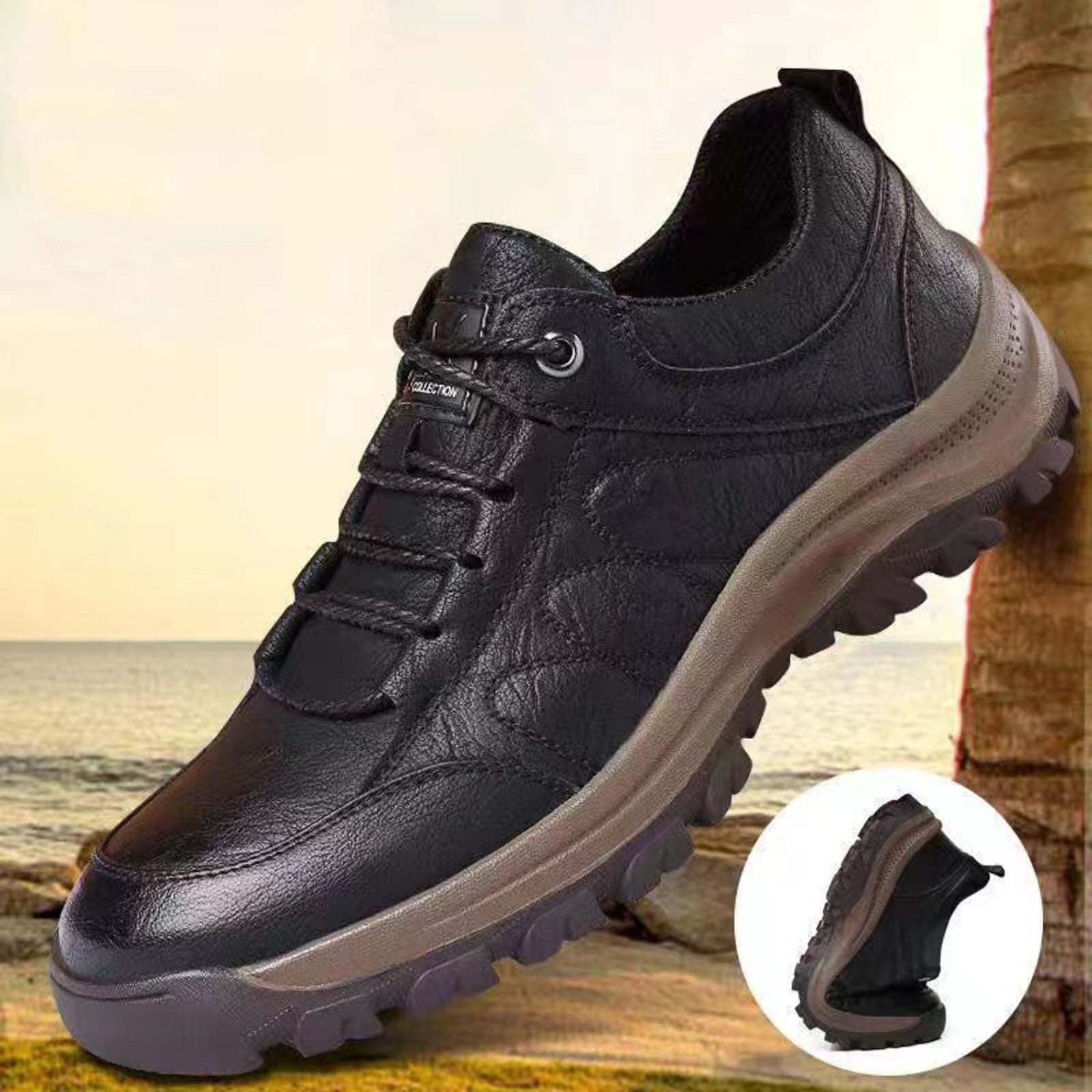 IUJSOY Waterproof Shoes for Men Lightweight Hiking Shoes Leather Outdoor Casual Walking Shoes