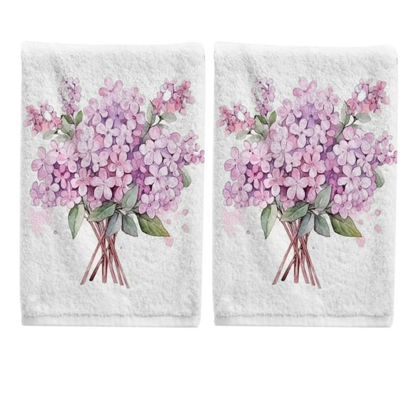 Ryvnso Flowers Purple Hand Towels Set for Bathroom Cotton Face Towel Decorative 15.5x29.5 inch