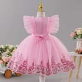 thumbnail image 6 of Makaor Flower Girl Dress for Weddings Ruffle Ruched Formal Dresses Mesh Cap Sleeve Ball Gown Dress Empire Waist Birthday Party Dresses, 6 of 8