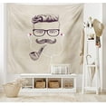 thumbnail image 2 of Mustache Tapestry Size, Sketched Hipster Guy Wearing Eyeglasses Smoking And Earphones, Wall Hanging Bedspread Bed Cover Wall Decor, Size, Dark Purple White, 2 of 2