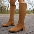 thumbnail image 6 of Womens Elegant Stretch Suede Tall Knee High Boots, Round Toe Solid Block Heel Pull On Slim Boots, Comfort Dress Boots Brown 9(42), 6 of 9