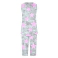 thumbnail image 4 of aohooy Womens 2 Piece Capri Outfits Summer Sleeveless Tank Tops Crop Pants with Pocket Stars Print Pajamas Set Loungewear Suit 2025 Purple,XL, 4 of 5