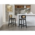 thumbnail image 6 of Dayalane Rattan Counter Height Bar Stools Set of 2, 26" Mid Century Modern Wood Farmhouse Barstools with Footrest, PU Upholstered Kitchen Island Chairs for Pub Restaurant, Black, 6 of 9