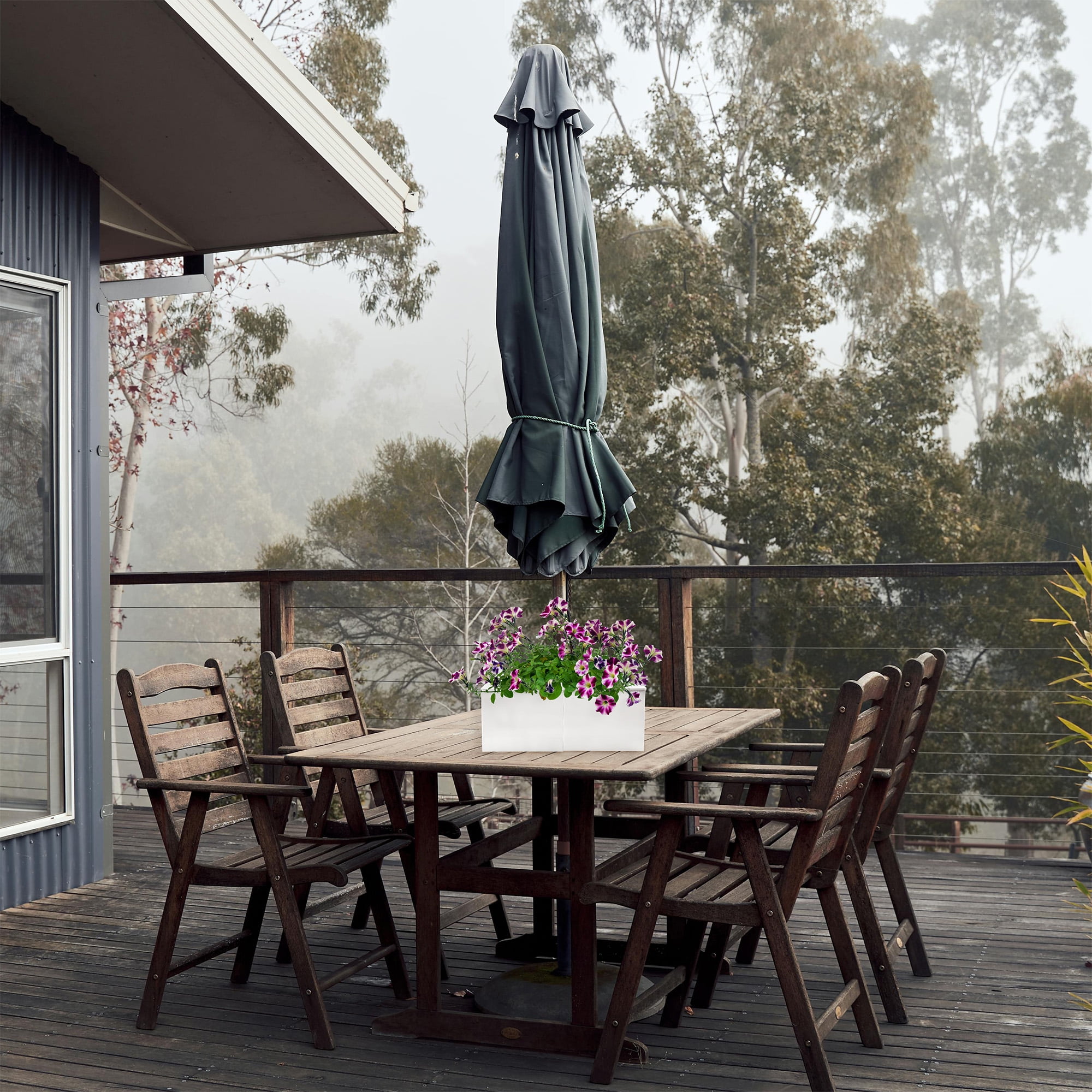 AuldHome Design Umbrella Planter for Patio Table (White Square), w/Umbrella Hole, Enamelware Rectangular Planter Pots