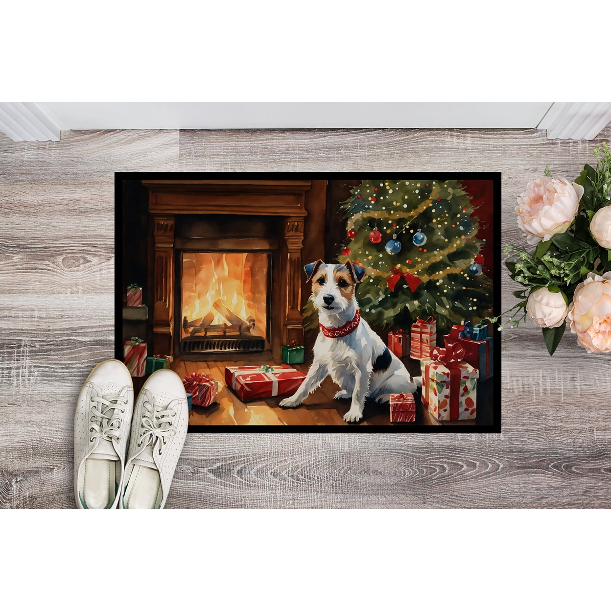 Carolines Treasures DAC2682MAT 18 x 27 in. Jack Russell Terrier Cozy Christmas Doormat