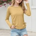 thumbnail image 2 of newwalpole Girls Long Sleeve Shirts Ruched Knot Side Tunic Blouse Tee Tops Khaki for Size 3-4 Years, 2 of 5