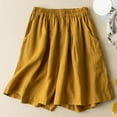 thumbnail image 2 of Jewelreauty Elastic Waist Pleated Shorts for Women Casual Cotton Linen Loose Pull On Pockets Shorts, 2 of 7