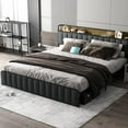 thumbnail image 7 of Yiwa King Bed Frame with USB Ports and Outlets, Upholstered Platform Bed with Storage Headboard, Noise Free, Dark Grey Fabric, 7 of 7