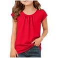 thumbnail image 2 of Quealent Pleated Shirt for Girl Short Sleeve Casual Tunic Tee Shirts Crewneck Slim Fit Soft Blouse Fashion Comfort Tops (Red, 11-12 Years), 2 of 5