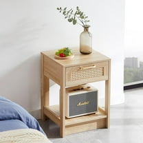 IVV Rattan Nightstand, Boho Side Table with Drawer and Open Shelf, Accent Bedside End Table for Bedroom, Dorm and Small Spaces (Natural)