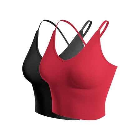 Made by Olivia Women s 2-Pack Seamless Padded Workout Sports Bra Cami Cropped Yoga Tank Top with Adjustable Straps