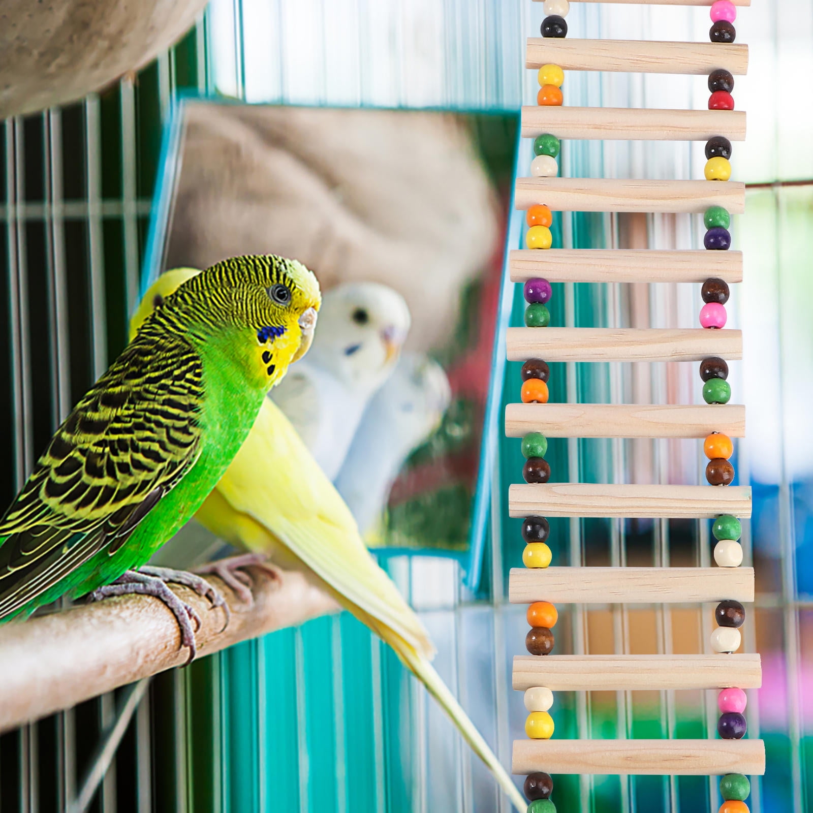 WEAVILUX Beige Wooden Ladder for Birds and Hamsters Pet Climbing Ladder for Small Animals