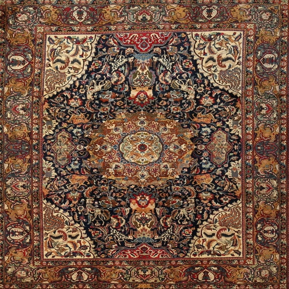 Ahgly Company Machine Washable Indoor Square Traditional Tiger Orange Brown Area Rugs, 6' Square