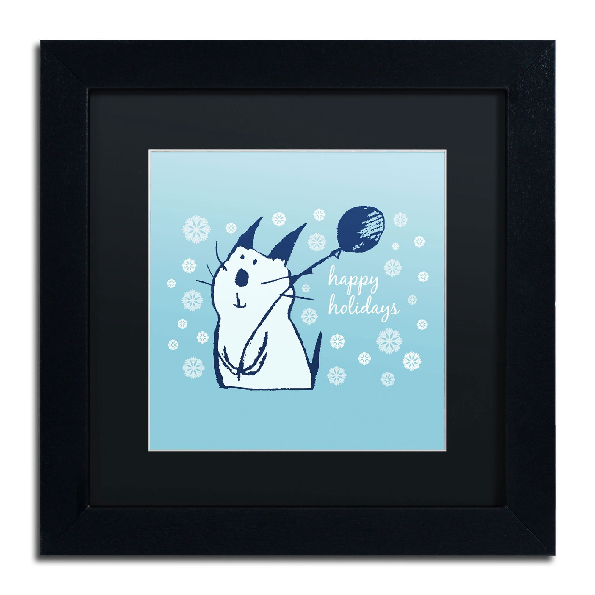 Trademark Fine Art "Christmas Party Cat" Canvas Art by Carla Martell, Black Matte, Black Frame