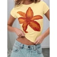 thumbnail image 2 of Women Short Sleeve Baby Tee Y2k Flower Graphic Printed Crop Top Slim Fit Crew Neck Tees Yellow M, 2 of 7