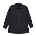 thumbnail image 4 of Huesdet Women's Striped Button Up Shirts Puff Sleeve Oversized Blouses Boyfriends Loose Tunics Business Work Tops(Black,M), 4 of 4