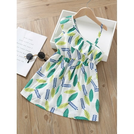 

Sleeveless Toddler Girls Asymmetrical Neck Plants Print Dress Skirts S221905X Multicolor 100(3-4Y)