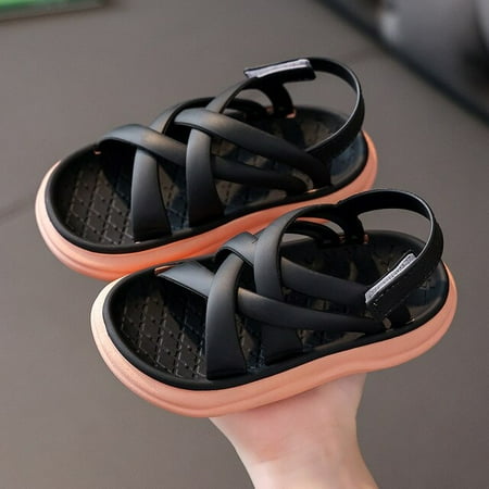 

Summer Little Girls Sandals 2021 New Flower Simple Cute Pink Green Children Sandals Toddler Baby Soft Casual School Girl Shoes